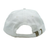 White baseball hat with Marco's bar logo and pink rose on the front